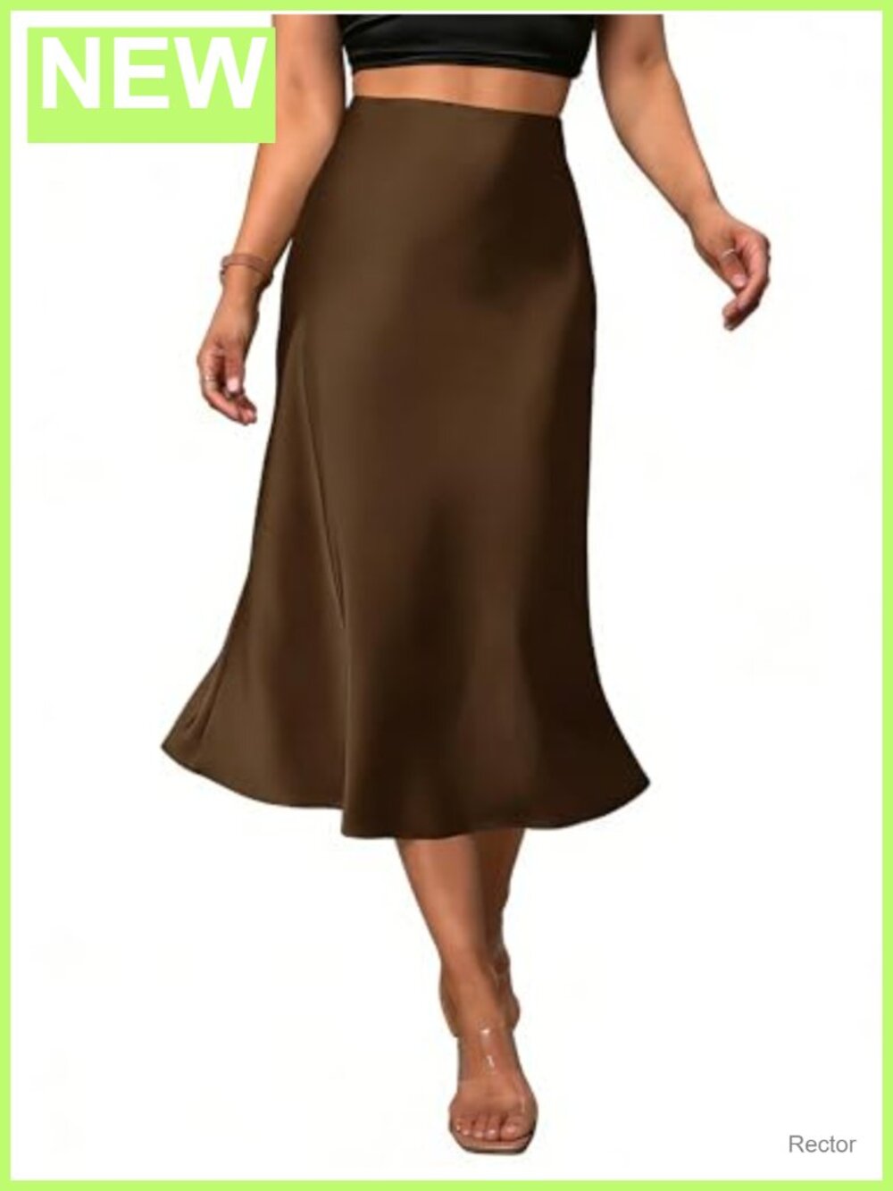Satin Midi Skirt High Waisted Fishtail A-Line Formal Elegant